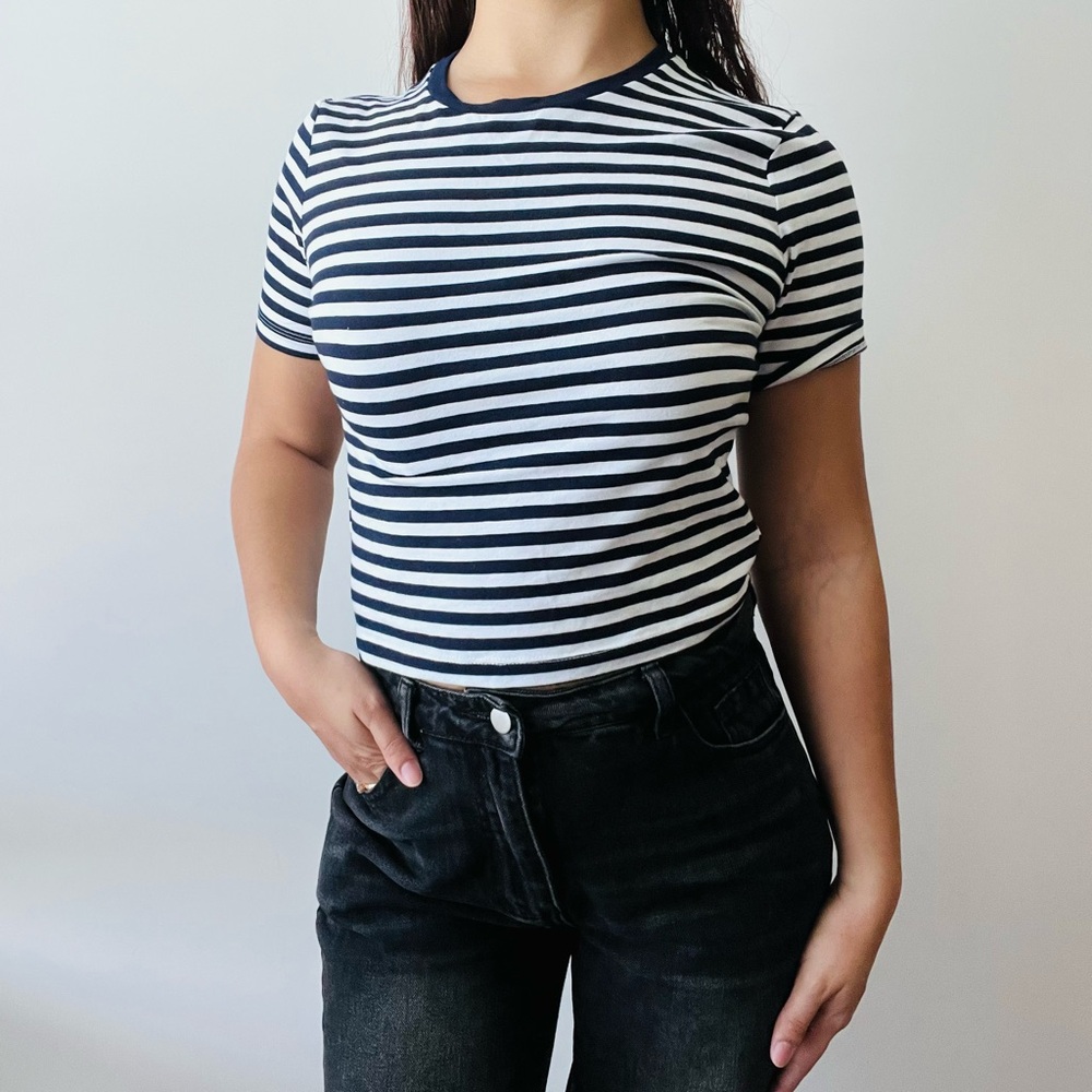 Zara Black and White Striped T-Shirt